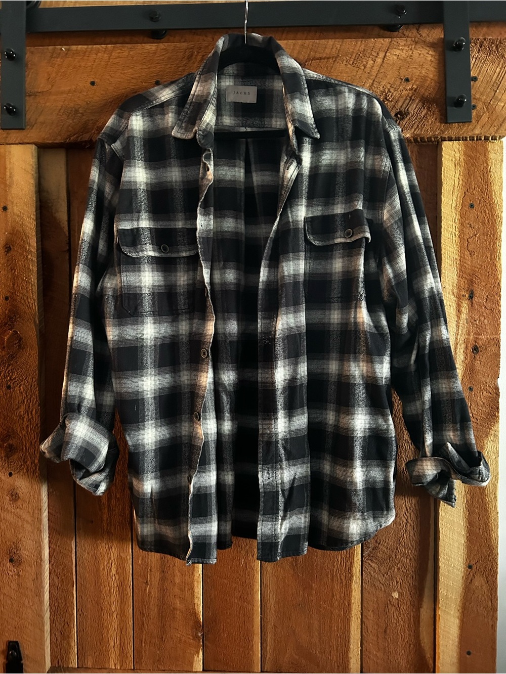 Jachs Black and White Plaid Button-Down Shirt Jacket